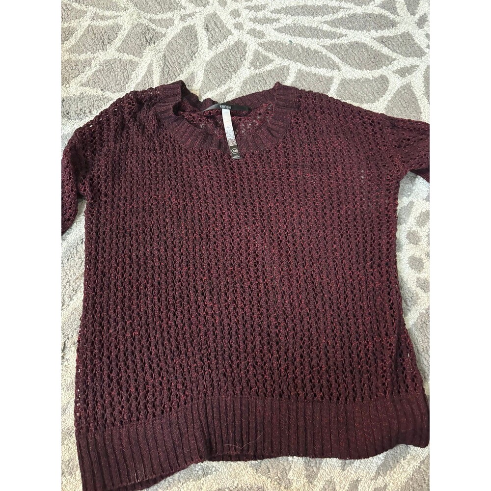 Dark Red and Purple Short Sleeve Knit Kensie Sweater